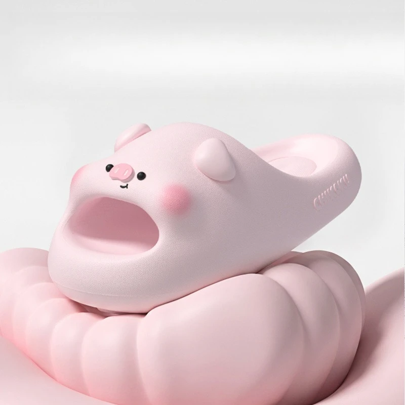 Cute Pink Pig Slides Women Men funny Cartoon EVA Slippers Thick Sole Non Slip Home Bathroom Summer Indoor beach Outdoor Sandals image 2