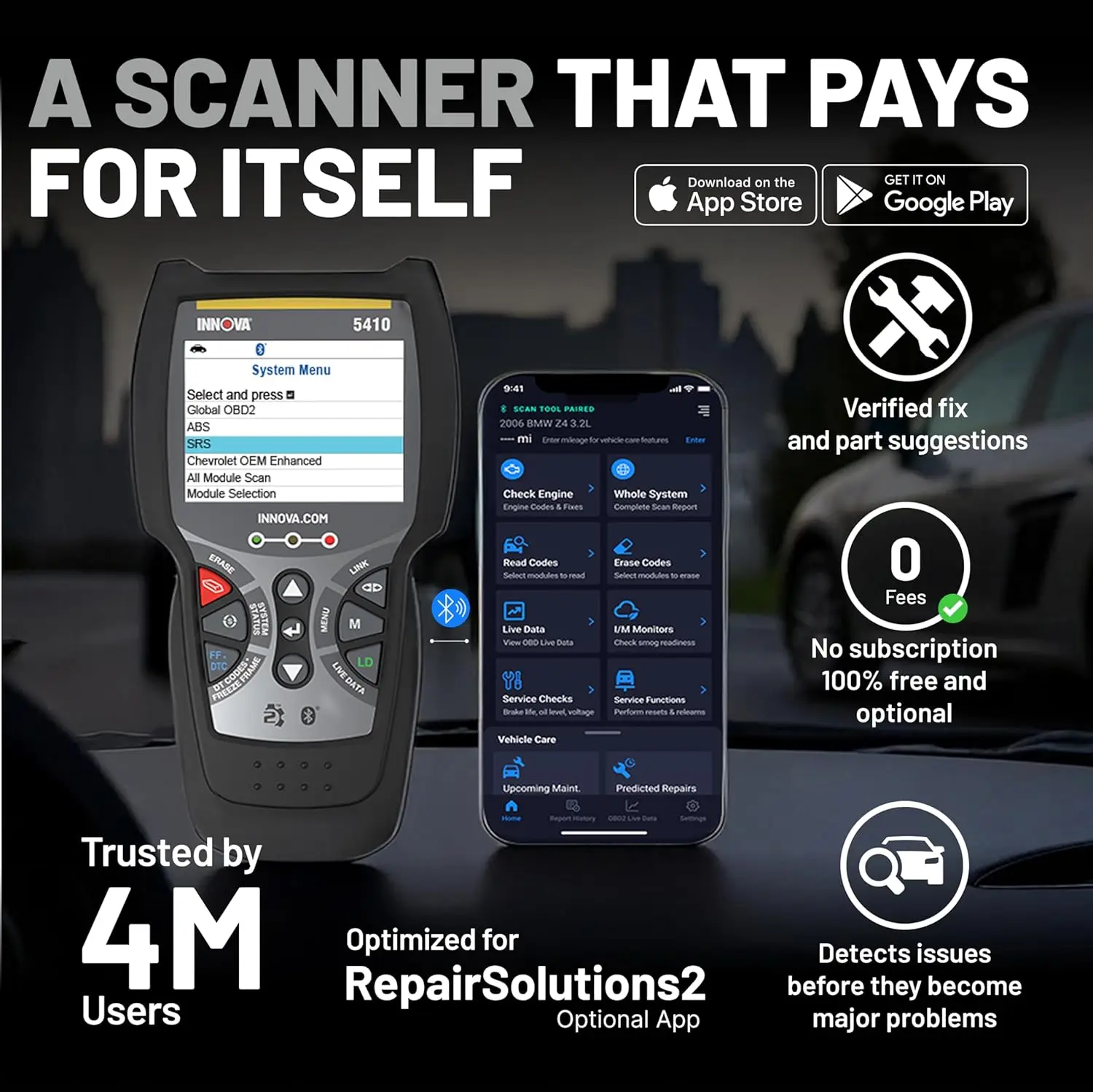 5410 OBD2 スキャナー 車とトラック用 – エンジン、ABS、SRS、トランスミッション用の Bluetooth 自動診断ツール