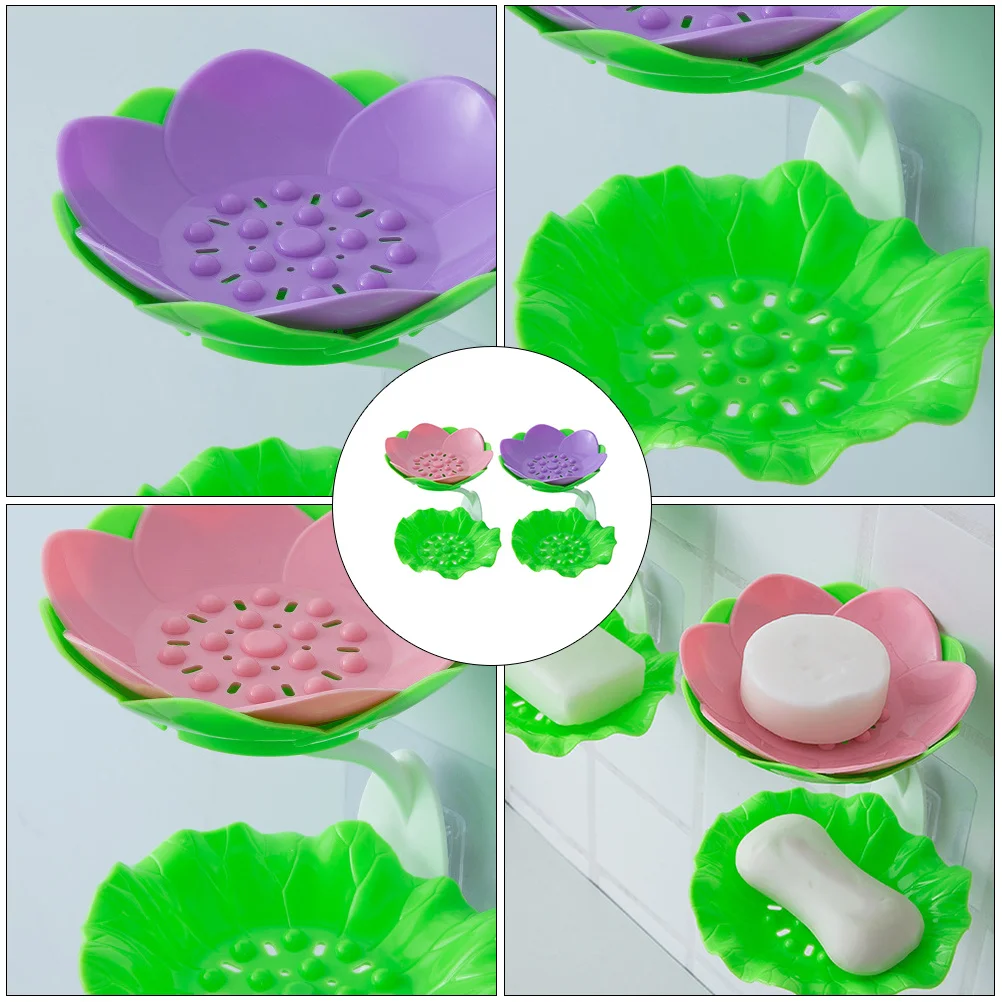 

2pc Lotus Design Soap Boxes Premium Bathroom Accessories Draining Soap Holders Creative Storage Cases Home Daily Use