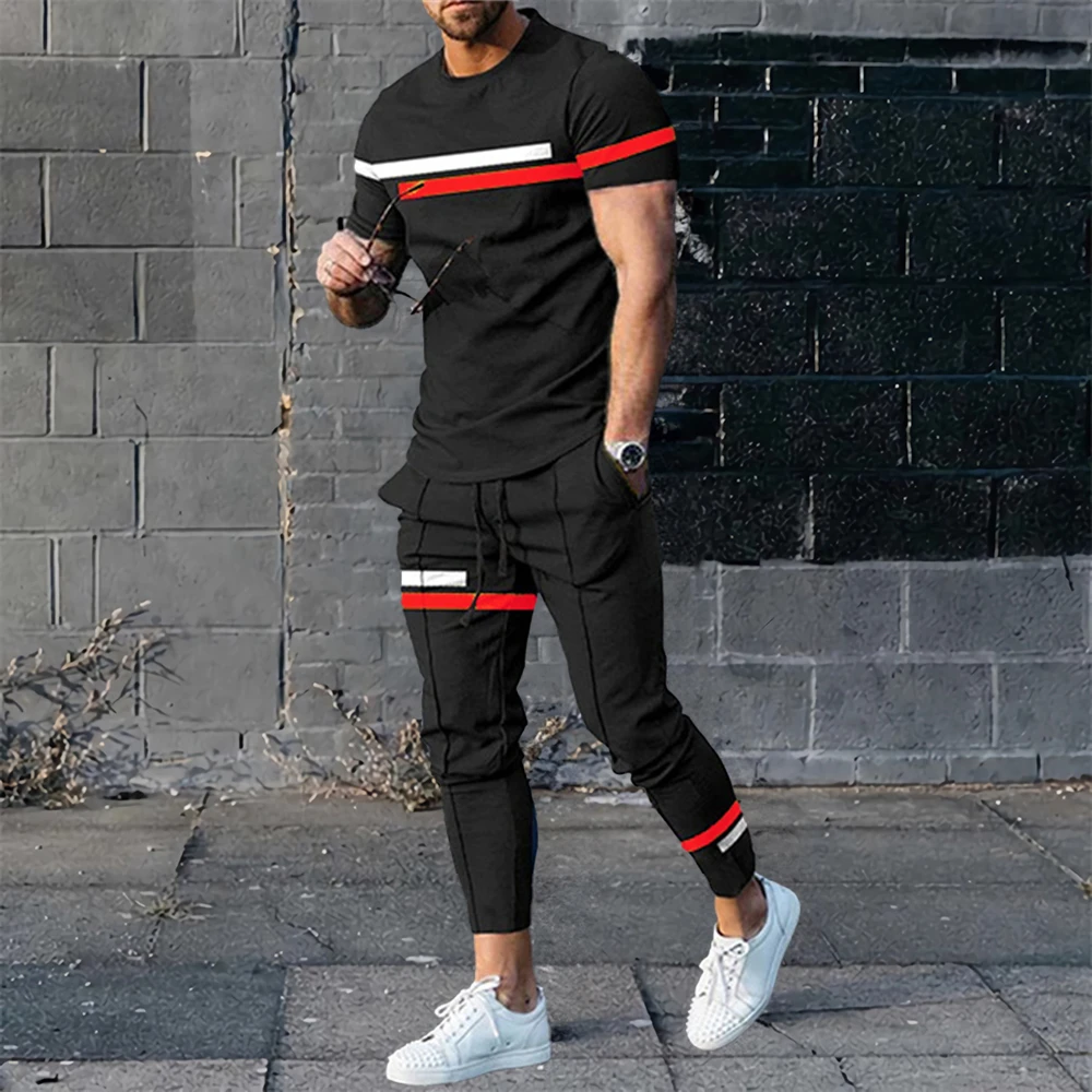 2024 Summer Men Tracksuits 3D Print Short Sleeve T Shirt Jogging Pants 2 Piece Set Casual Trend Fashion  Man Clothes Streetwear