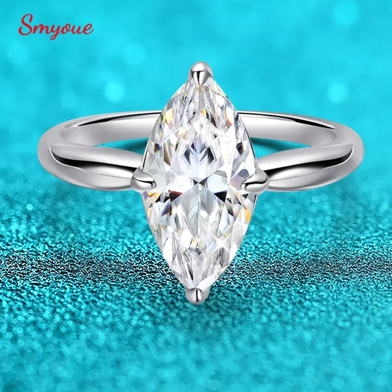 Smyoue 1CT 2CT 3CT Marquise Cut Moissanite Rings for Women Bride Classic Wedding Band 925 Sterling Silver Plated 18K Jewelry GRA