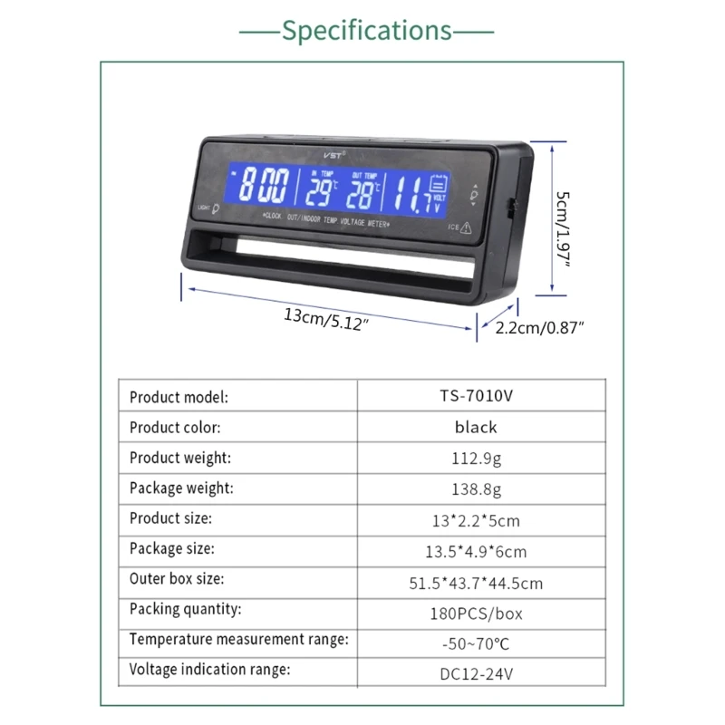 Wewnętrzny zewnętrzny woltomierz samochodowy Termometr o wysokiej precyzji Zegary Materiały eksploatacyjne do podróżowania na