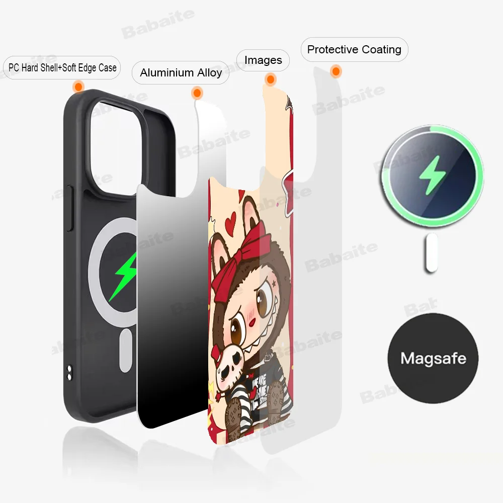 New K-Kawaii Cute L-Labubu Phone Case Magnetic Case For iPhone 16 14 13 12 11 15 Pro Max Plus For Magsafe Wireless Charge Cover