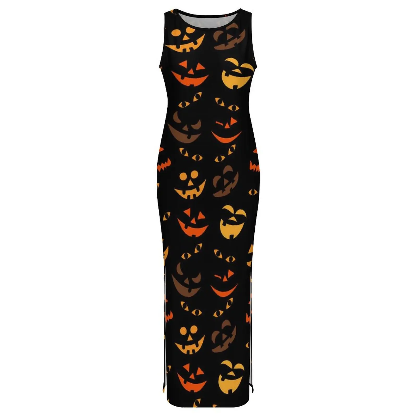 Pumpkin Print Dress Sleeveless Halloween Faces Night Club Maxi Dresses Summer Y2K Fashion Custom DIY Bodycon Dress Large Size