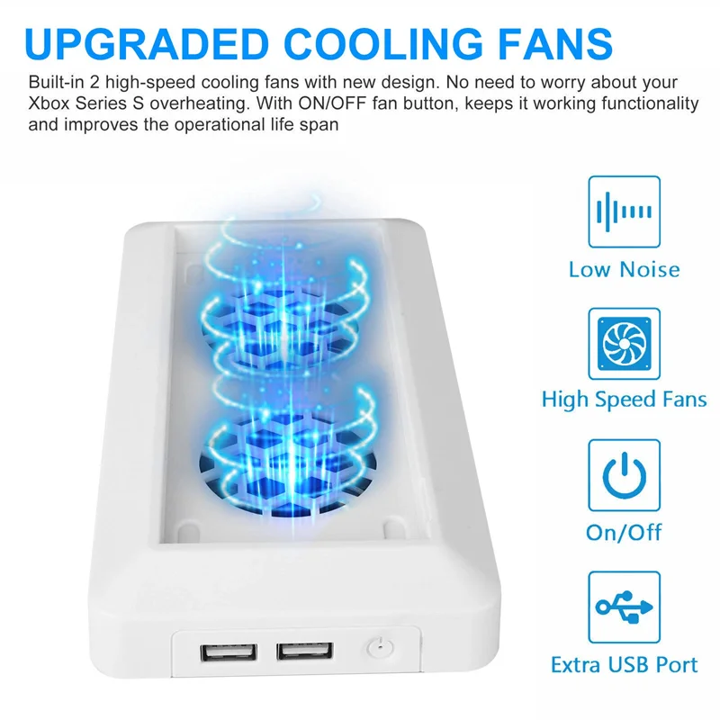 For Xbox Vertical Stand With 2 Cooling Fans Series S Cooler For Xbox Series S Game Console Holder With 2 USB Ports