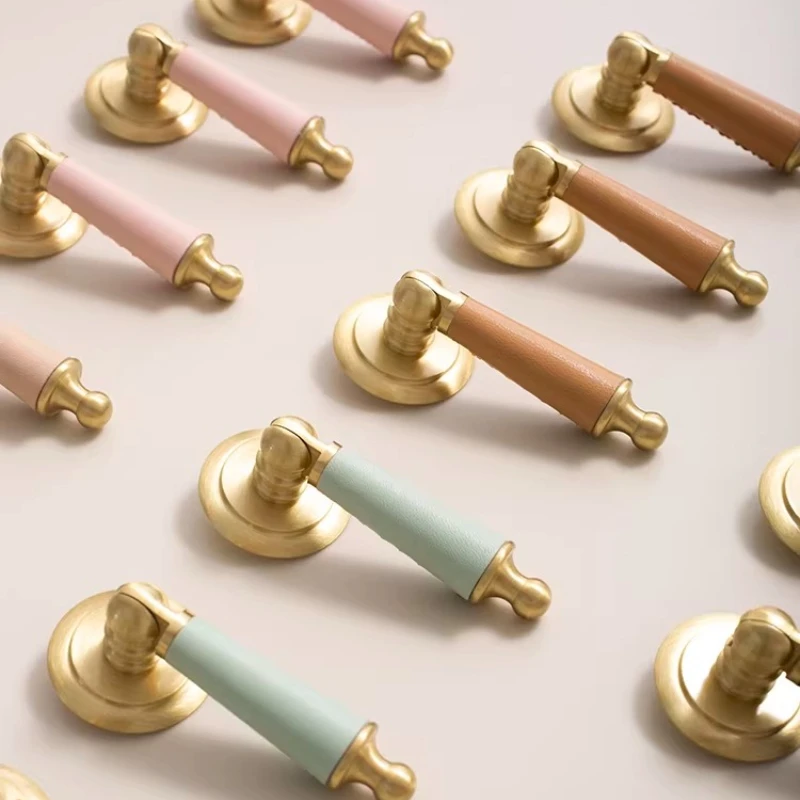 

Ручки и кнобы из воловьей кожи и латуни, кожаные ручки для шкафов, мебельная фурнитура для спальни, гардероба, комода, выдвижных ящиков, кухни