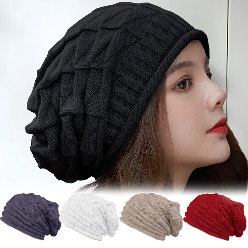 

Winter Knitted Hat for Women Baggy Slouchy Beanie Hats Outdoor Warm Cap Bonnet Female Snow Skiing Warm Woolen Caps