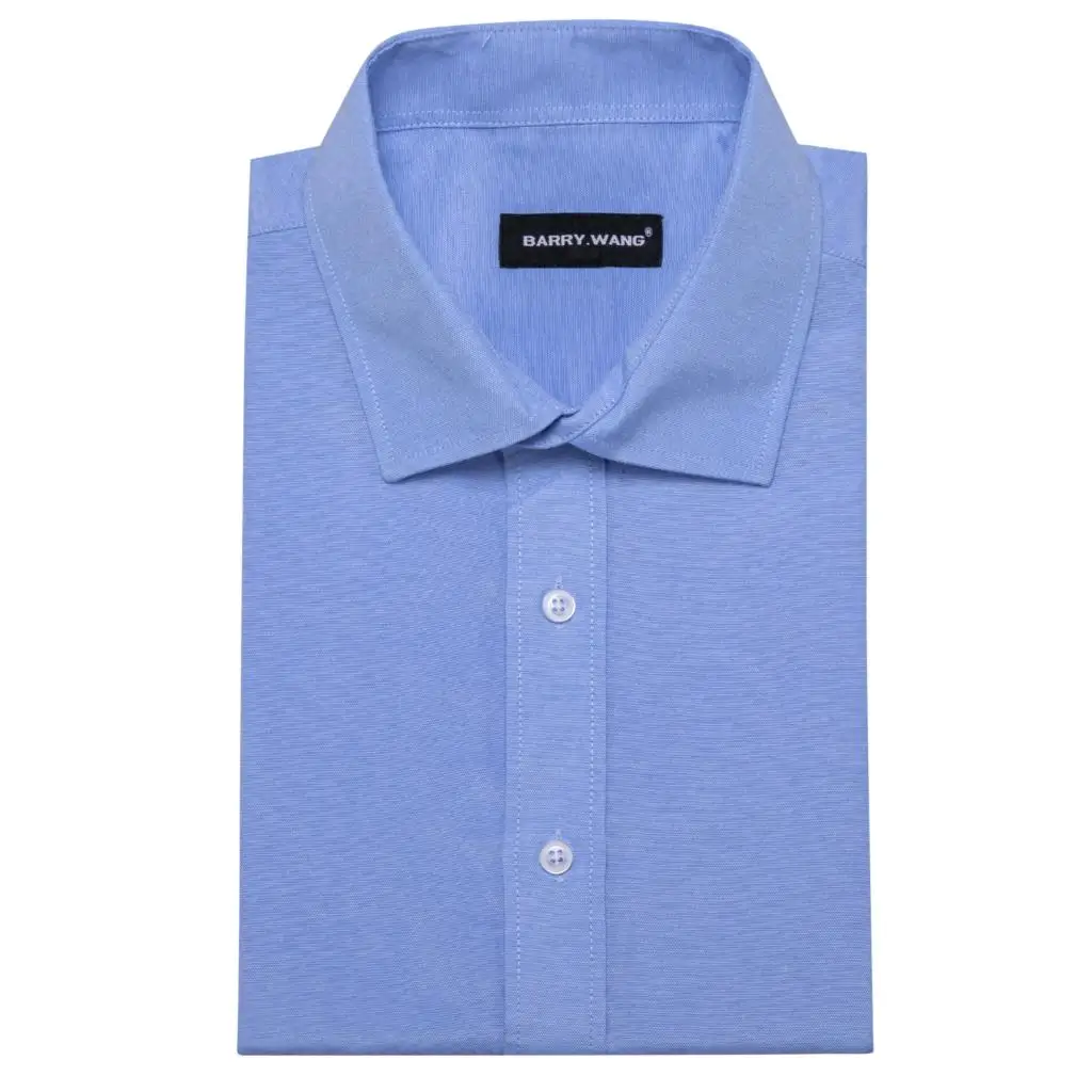 Designer Cotton Shirts for Men Solid Blue Green Pink Yellow Black Plain Slim Fit Male Blouses Casual Tops Barry Wang