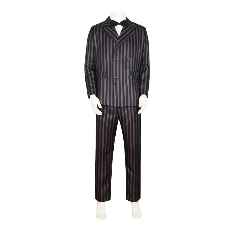 2026 New Movie Gomez Addams Cosplay Costumes Suit Anime Black Wigs Family Proms Uniform Outfits Halloween Carnival Suit For Man