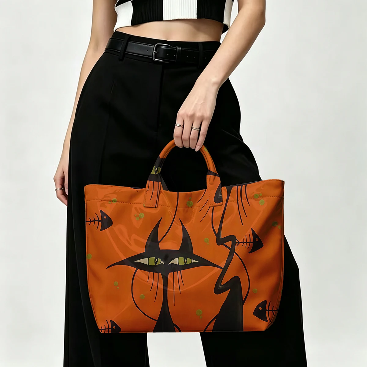 Cat Halloween Fashion Bag Transparent PVC Waterproof Handbag Large Capacity Daily Commute Shoulder Tote Mummy Bag