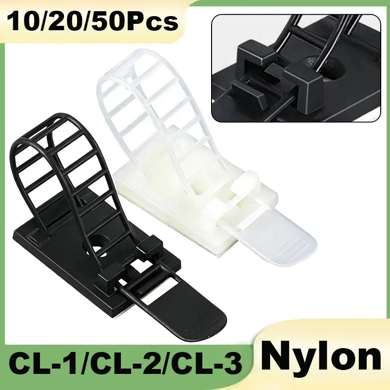 Adjustable Cable Tie CL-1/2/3 White/Black Self Adhesive Mounts Cable Clips Plastic Power Cord Car Cable Tie Clip Clamp