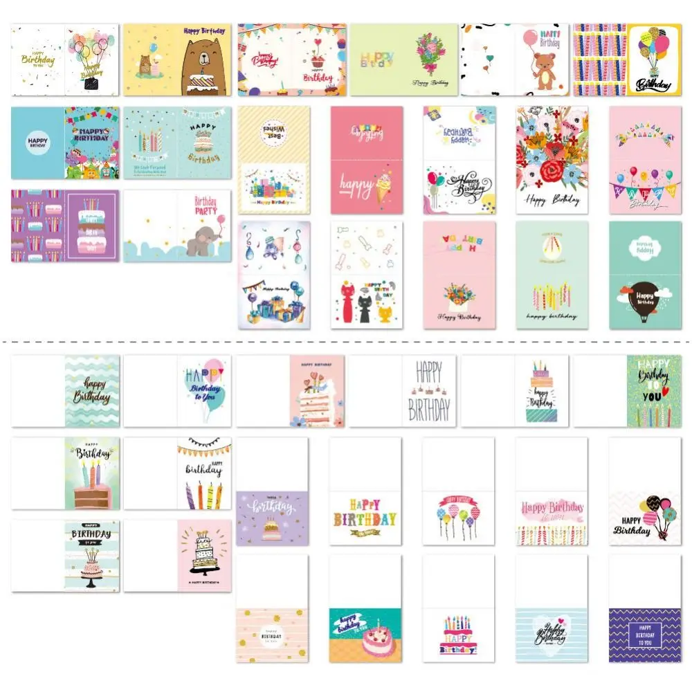 20pcs Combination Set Birthday Greeting Card DIY with Envelope Happy Birthday Card Handwriting Blessing Message Cards