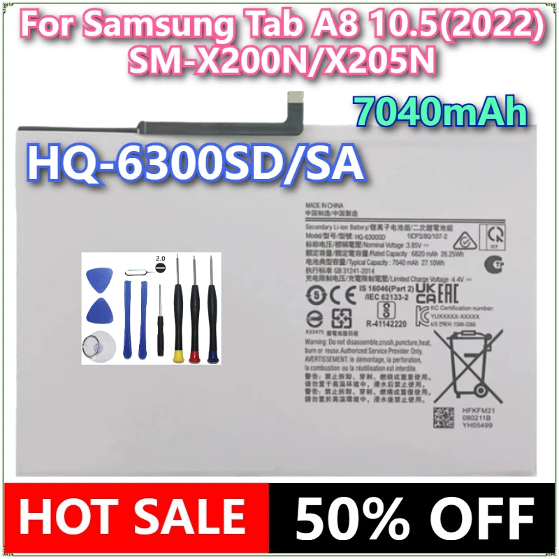 

Brand New HQ-6300SD/SA 7040mAh Tablet Battery For Samsung Tab A8 10.5(2022) SM-X200N/X205N + tools