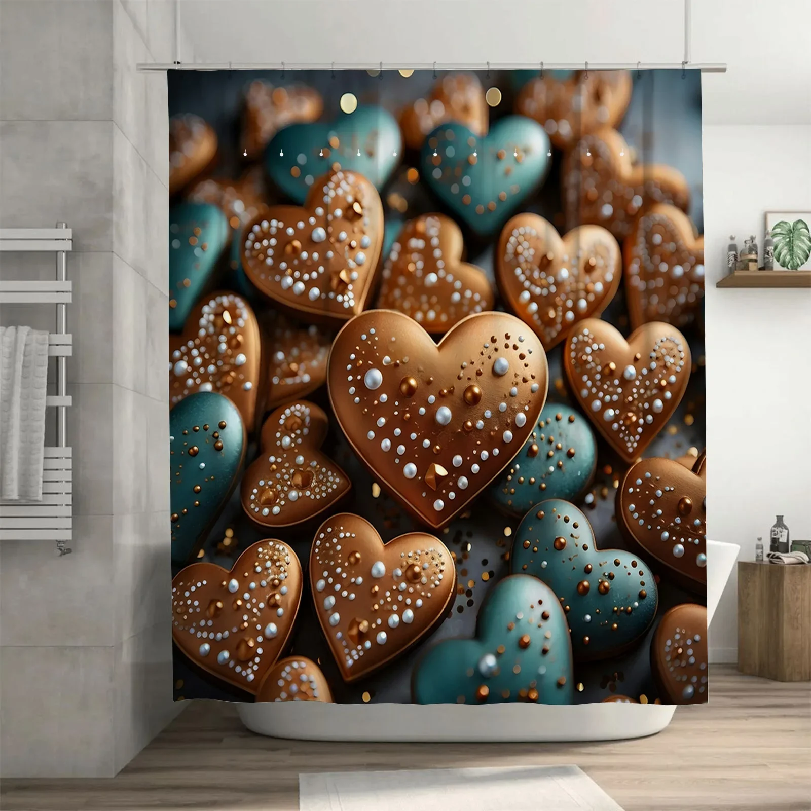

Занавеска для душа с 3D сердцем и печеньем | Милый и уютный декор для ванной комнаты
