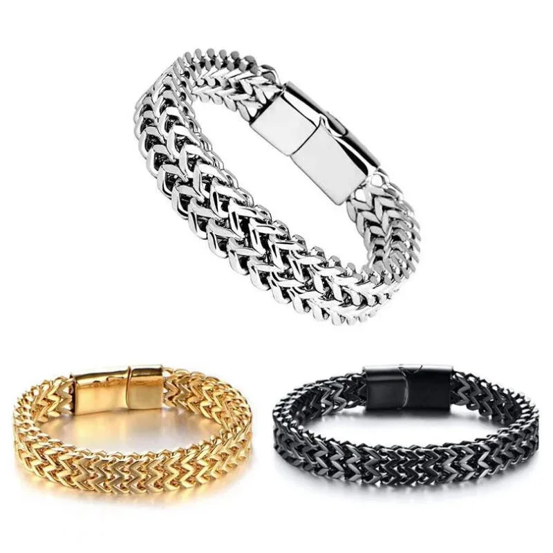 Hip-hop stainless steel men\'s bracelet simple domineering punk bracelet Gold Plated Wrist Chain Waterproof Anti Tarnish for him