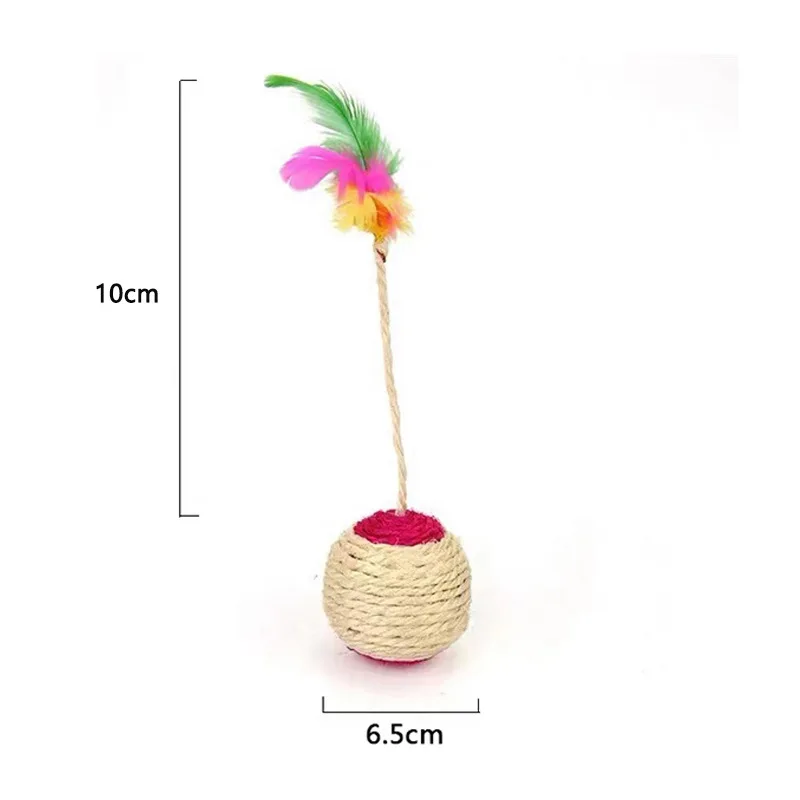 Sisal Scratching Ball Feather Cat Toy Interactive Training Supplies For Kittens Indoor Cats Anti Boredom Pet Accessories - view 6