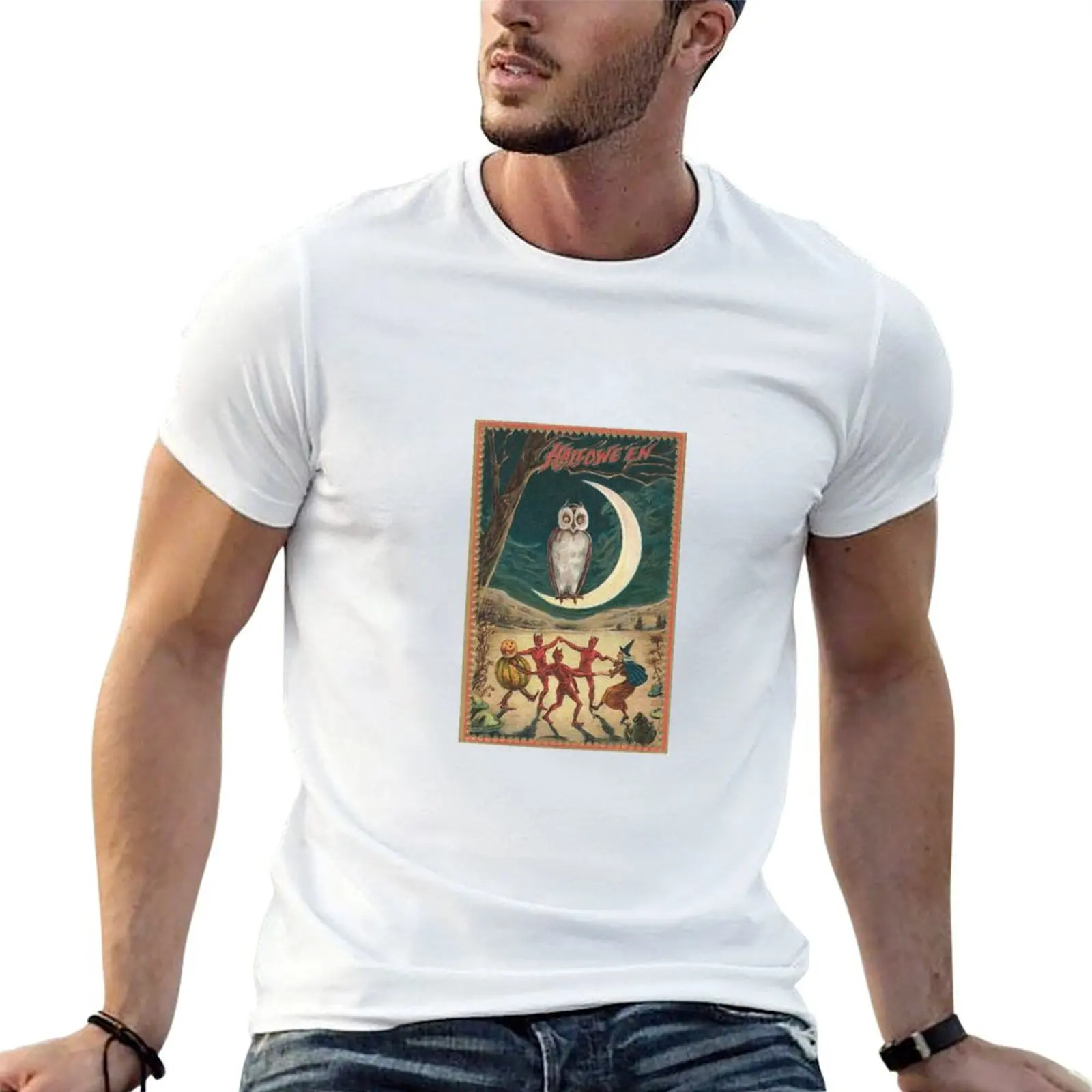 

Vintage Halloween Greeting Cards Classic Posters T-Shirt cotton tshirt 100% man t shirt cotton T-Shirt