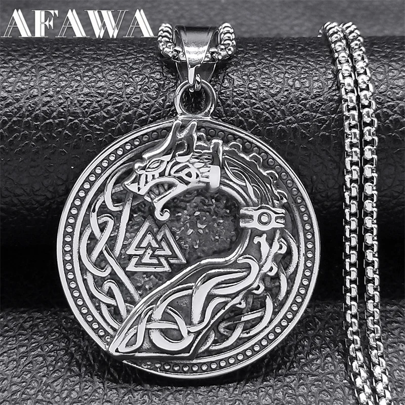 

Viking Nordic Valknut Celtic Knot Dragon Pendant Necklace for Men Stainless Steel Vintage Amulet Chain Jewelry Gift NZ411S02