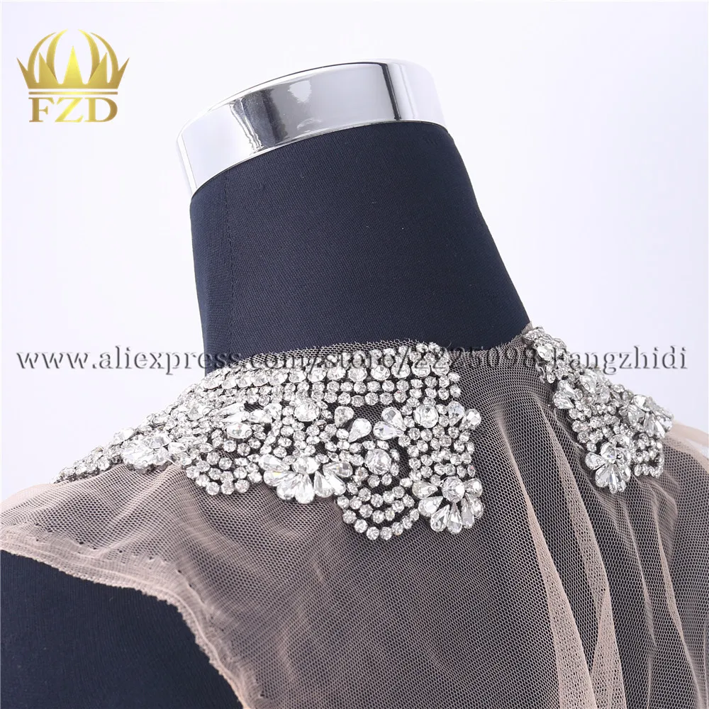 FZD 1 Piece Handmade All Rhinestone Appliques for Clothes Collar Apparel Fashion Rhinestone Design Wedding Dress Decoration DIY