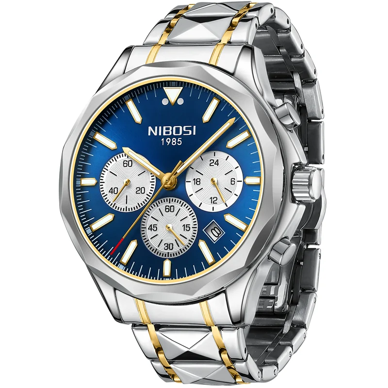 

NIBOSI Luxury Men Watch Top Brand Waterproof Luminous Date Chronograph Wristwatch Rhombus Stainless Steel Quartz Watches Reloj