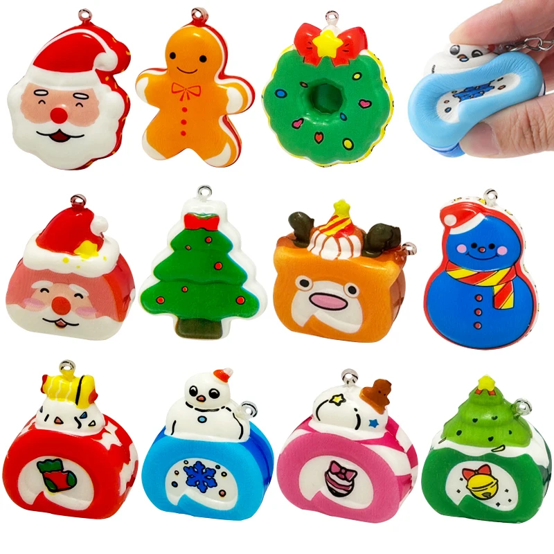 6/12PCS Kawaii Snowman Santa Claus Shape Stress Relief Toys for Christmas Party Favors Kids Birthday Gift Rewards Goodies Filler