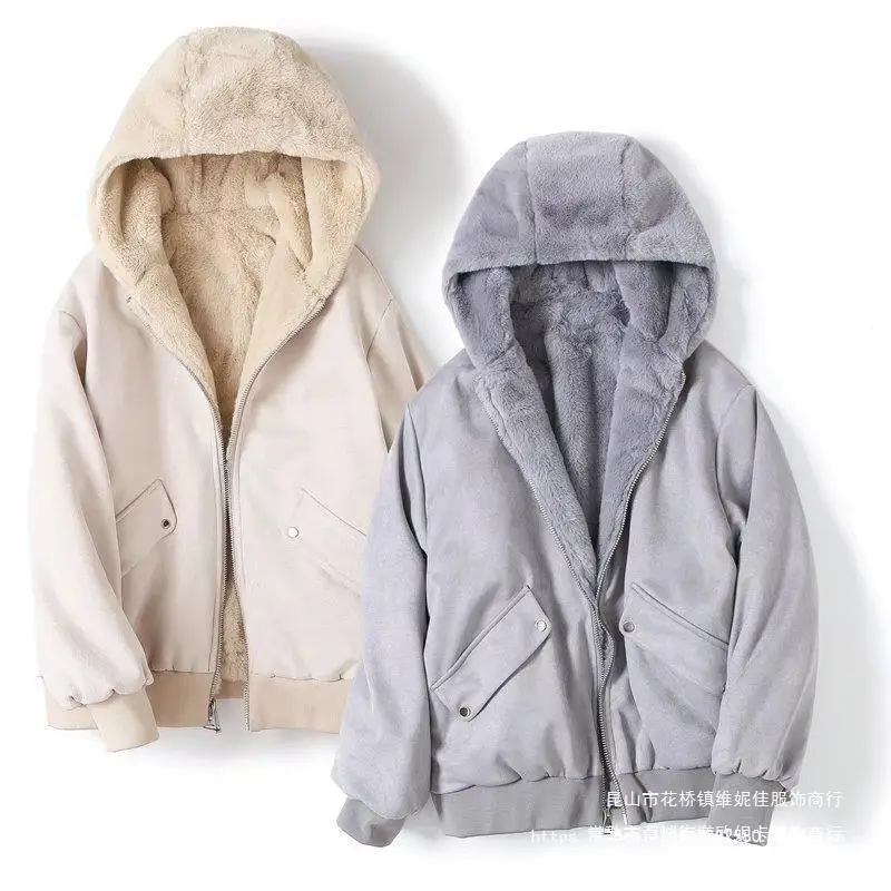 

Women's Clothing Autumn and Winter New Hooded Jacket on Both Sides Cotton Clothes Thickened Fashion Short Coat