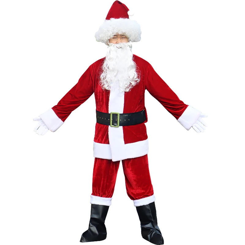 Men Deluxe Santa Suit Father Christmas Outfit Santa Claus Costume For Adults