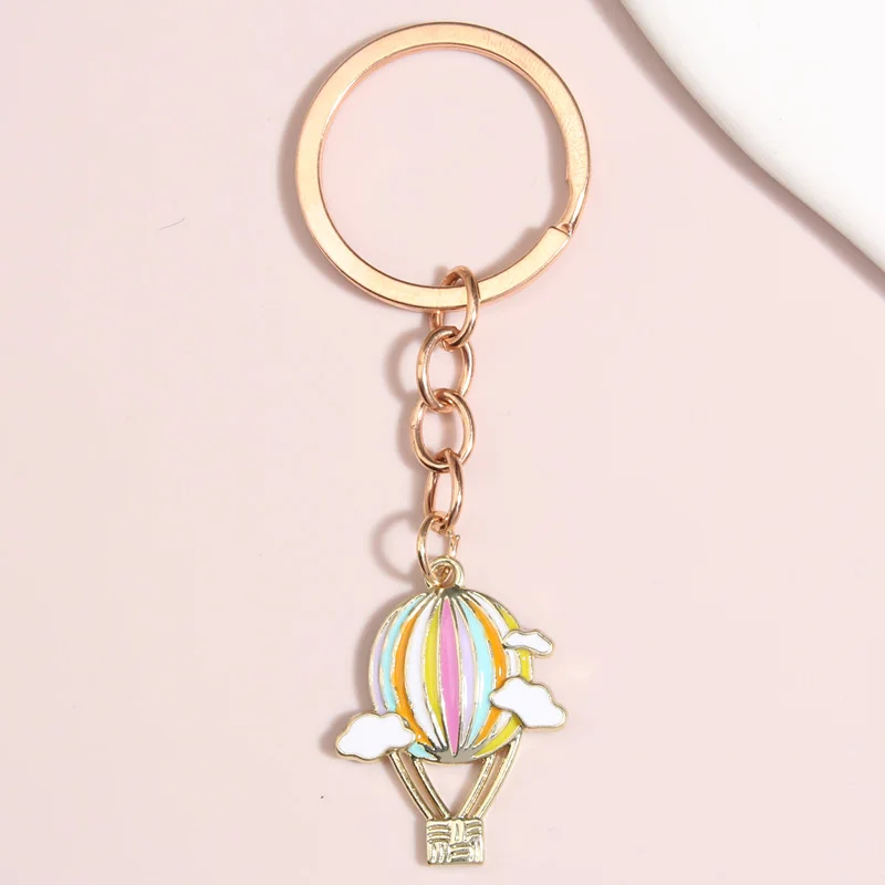 Lovely Hot Air Balloon Keychain Cloud Key Ring Enamel Key Chains For Women Men Handbag Accessorie DIY Handmade Jewelry Gifts