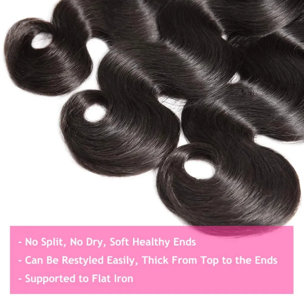 Bundles brésiliens de vague de corps non transformés pour femmes, extensions de cheveux humains, tissage naturel, noir, document 1B, 100%, 1/3