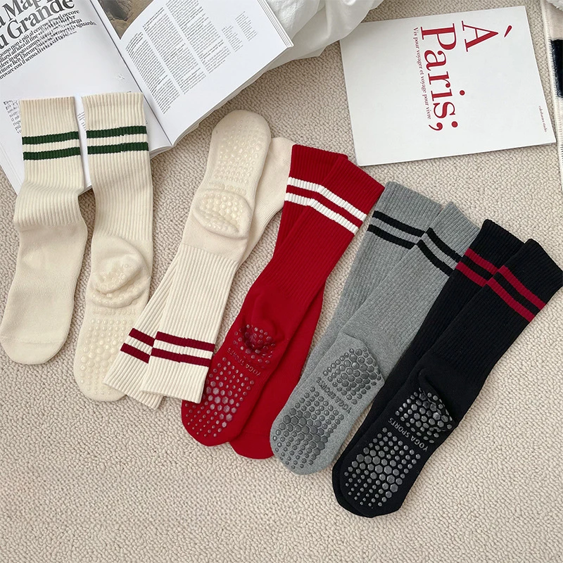 Yoga Socks Professional Silicone Non-slip Floor Dance Sports Socks Women Casual Striped Cotton Fitness Gym Workout Pilates Socks