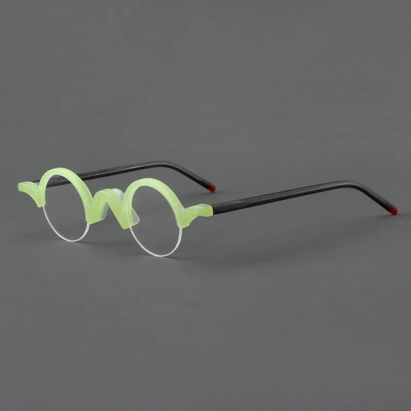 Retro round half-frame glasses frosted hand-made acetate glass frame can be equipped with prescription glasses.