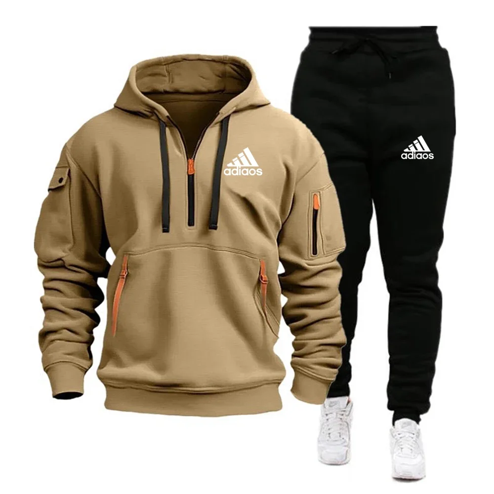 2025 Men's Fashion Sports Set Zipper hooded sweatshirt and sweatpants two-piece set suitable for men's casual fitness jogging sp