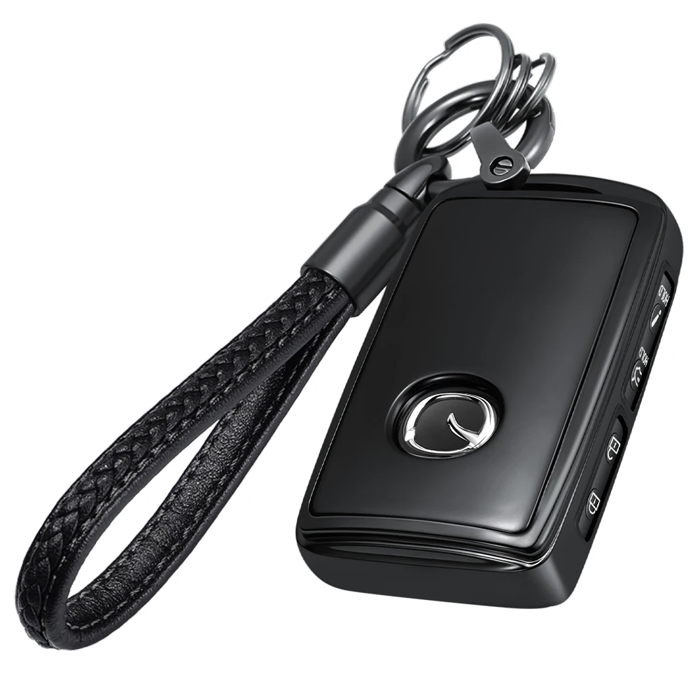 Key Fob Cover Case with Leather Key Holder Keychain for Mazda CX5 3 6 CX-30 CX-50 CX-9 3/4 Button Car Key