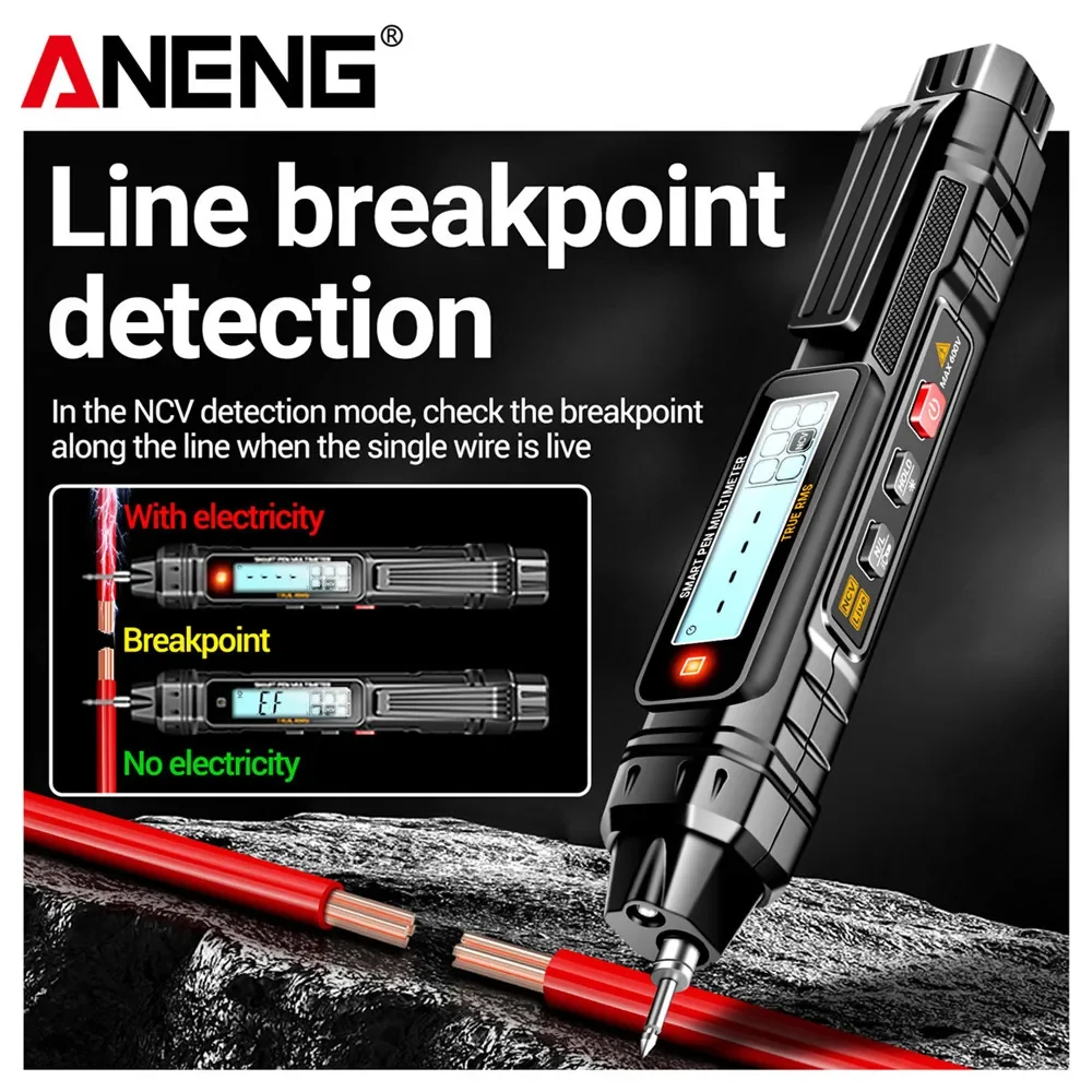 ANENG A3005 Pocket Pen Type Digital Multimeter Test Lead without Battery 4000 Counts LCD/Anti Display Screen True RMS Black Tool