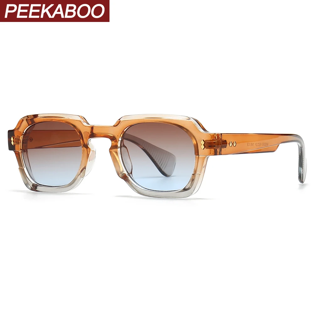 Peekaboo green brown retro sun glasses for women uv400 2023 unisex square sunglasses for men black summer accessories female