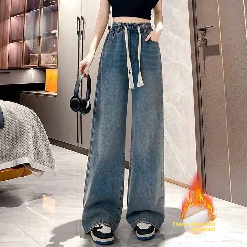 Elegante Completo Autunno Inverno con Felpa Foderata e Jeans a Vita Elastica per Ragazze Adolescenti Bellissimo Set per Studentesse...