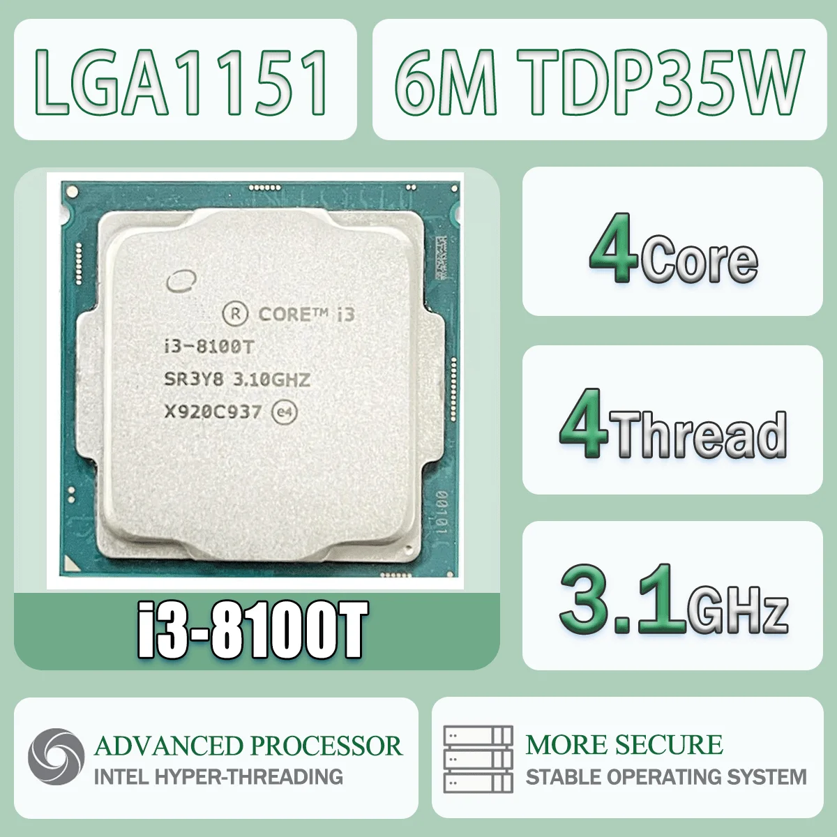 Intel Core I3-8100T 4 núcleos 4 hilos TDP35W 6M ordenador CPU procesador servidor I3 8100T paquete FC-LGA14C LGA 1151
