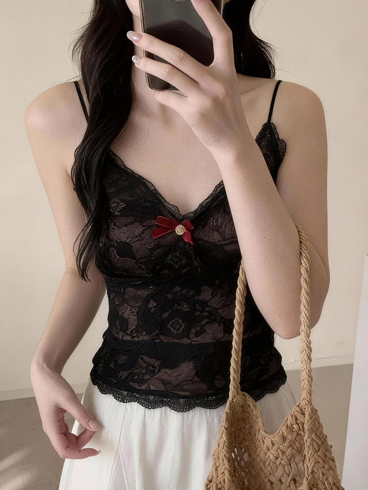 

Korean Sle Lace Splice V-ne Strap Top Slimming Faionable plus Size Spring 2026 ort Sle Women's Inner Wear