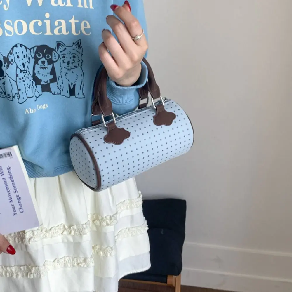 

Винтажная сумка для боулинга во французском стиле в горошек, большая вместительная сумка из искусственной кожи в стиле бостон, милые повседневные женские сумки, школьные сумки