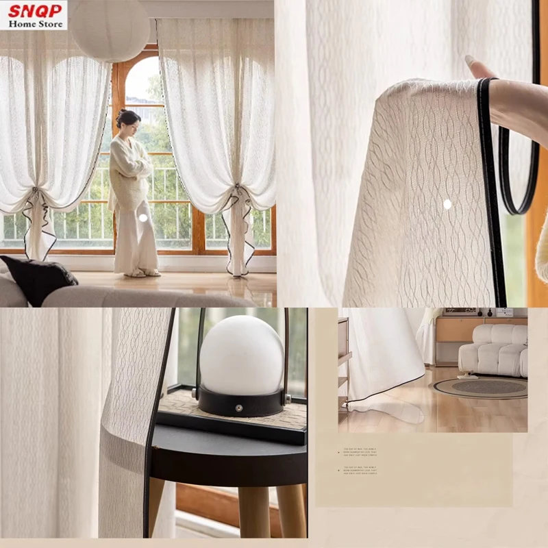 

Custom Size Medium-old Retro Light Luxury Simple Sheer White Tulle Elegant Fashion Curtains for Living Dining Room Bedroom