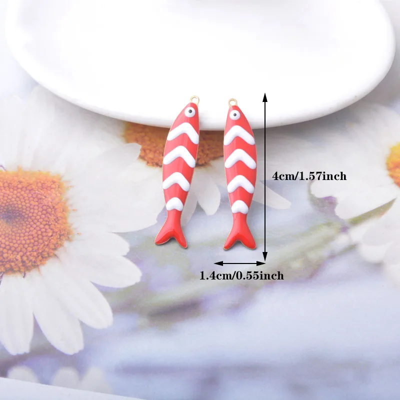 6 Stück Fisch-Ohrringe Anhänger aus Kupfer, beidseitig emailliert, niedliche Meereslebewesen-Fisch-Charms, DIY-Schmuckzubehör – Detail 2