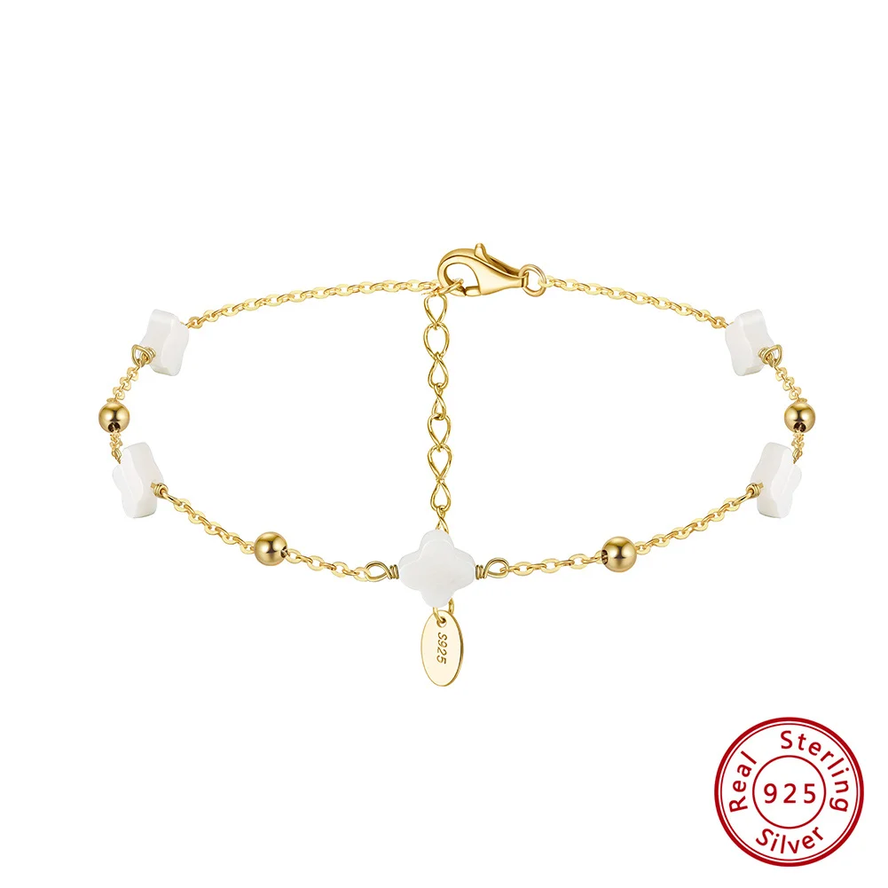 

Kiss Mandy 925 Sterling Silver Dainty Clover Ankle Chain Simple Four-Leaf Clover Anklet Birthday Party Foot Jewelry Gift GMA01