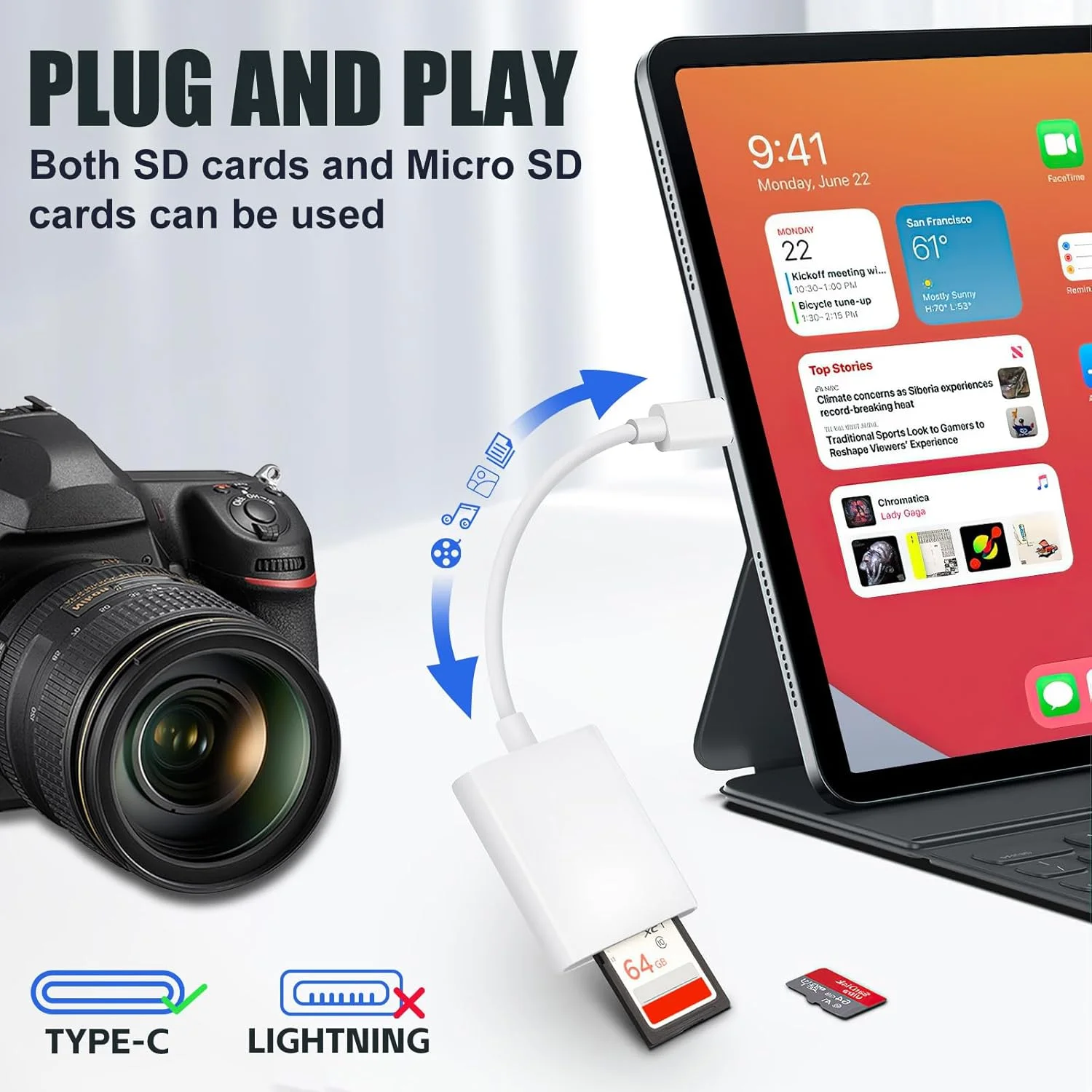 

USB C SD Card Reader, Type C SD Card Reader, Supports SD and MicroSD Memory Card Adapter for iPhone 15 16 Huawei Xiaomi Samsung