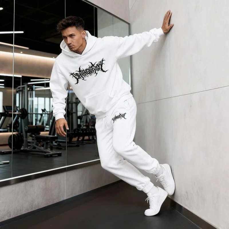 2026 Thermal Sportswear Set Men's Hoodie Sports Pants Sportswear Set Combo Loose Cotton Street Set 2 Piece Fitness Jogging Set #2