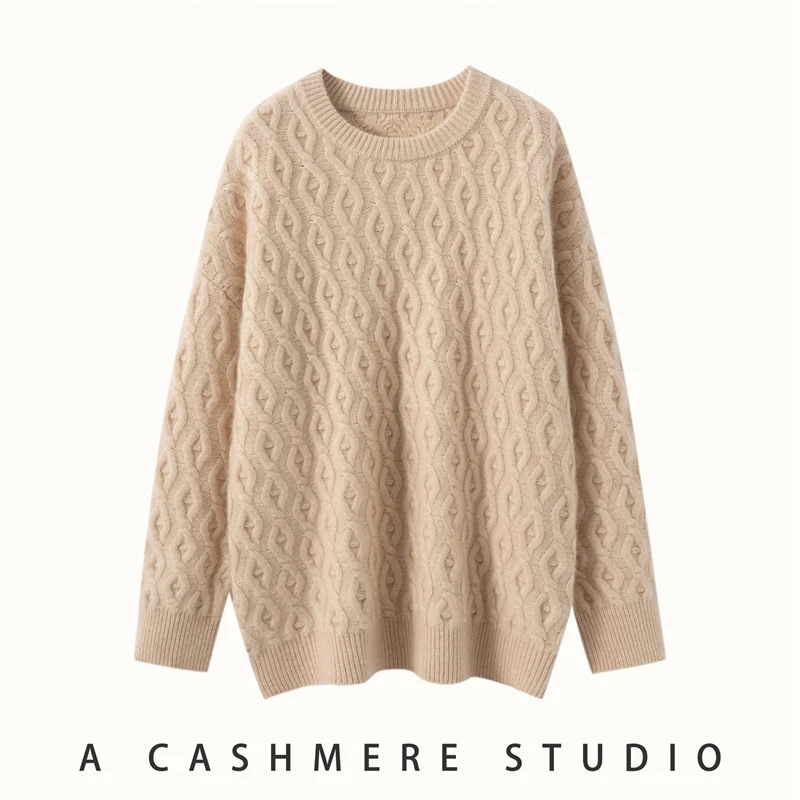 الخريف الشتاء المرأة س الرقبة الكشمير البلوفرات سترة فضفاضة 100% الكشمير تريكو تويست زهرة الملابس الناعمة حجم كبير