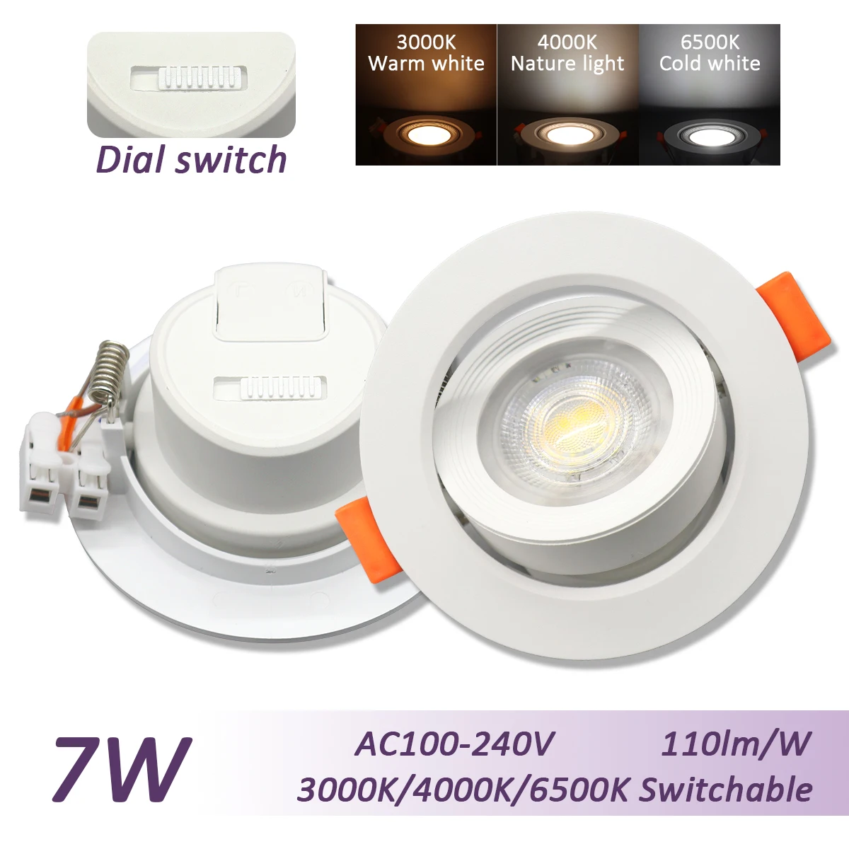 4pcs Adjustable angle LED ceiling spotlight AC 220V 120V CCT embedded white Downlight 7W 770lm for Livingroom home decoration