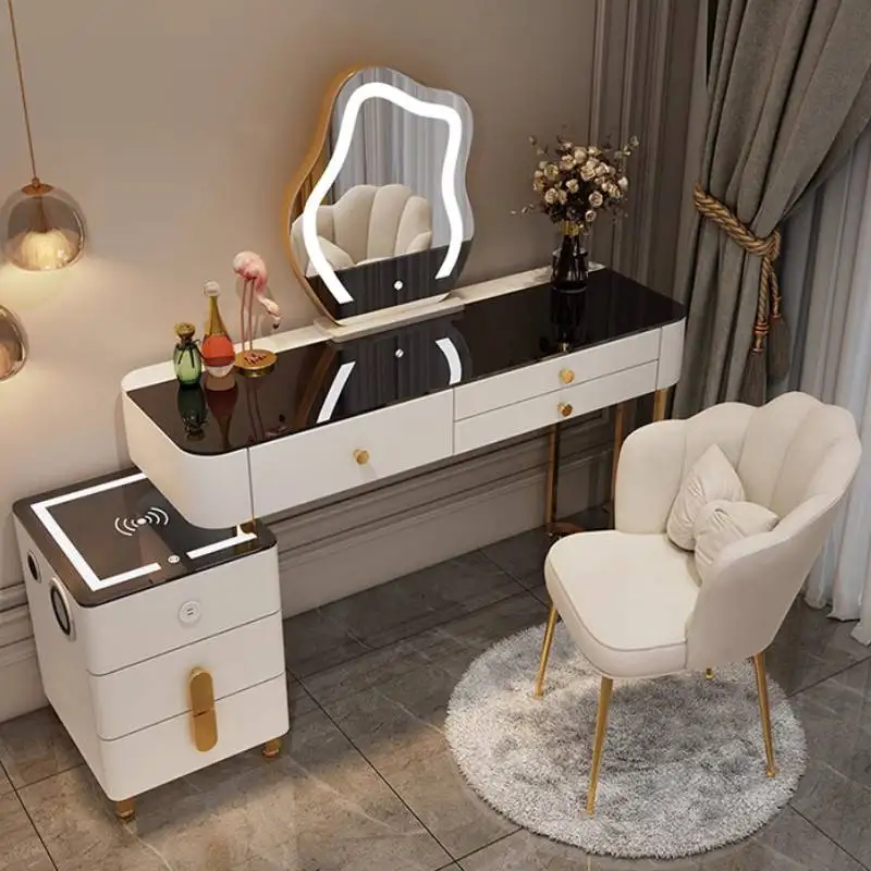 

Wooden Luxury Vanity Table Dest European Hidden Glass Modern Dressing Table White Saving Makeup Tafel Furnitures For Bedroom