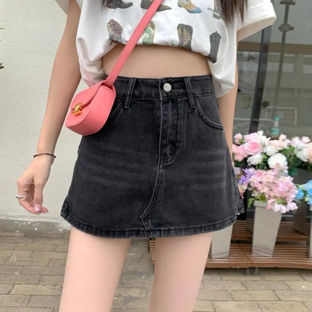 

Fashion High Waist Mini Skirt A-Line Anti Emptied Short Skirt Slim Fit Retro Jean Skirt Summer