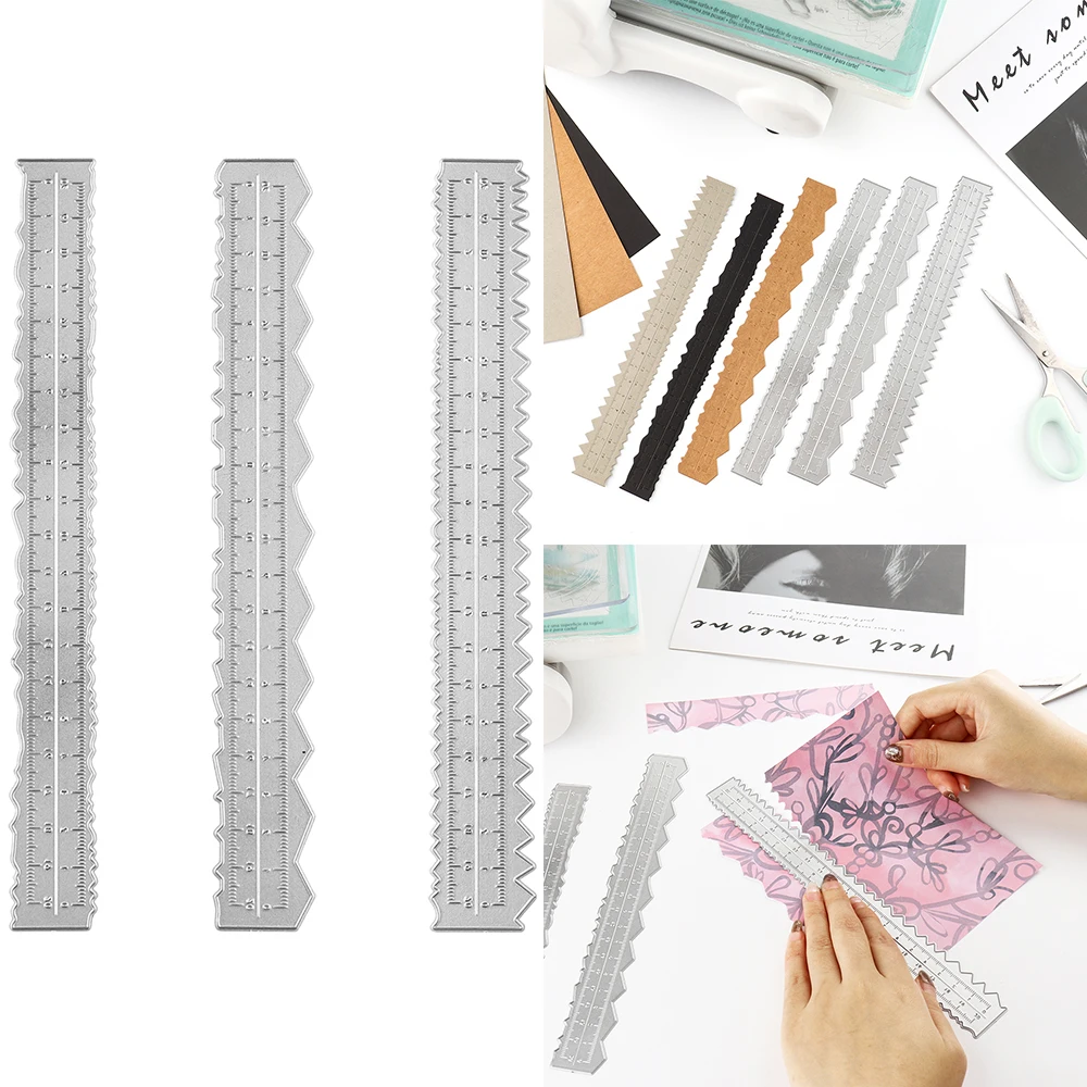 

3pcs/set Wavy Edge Slimline Metal Cutting Dies Paper Tearing Ruler Multifunction Deckle Edge Rulers DIY Crafts Embossing 2022