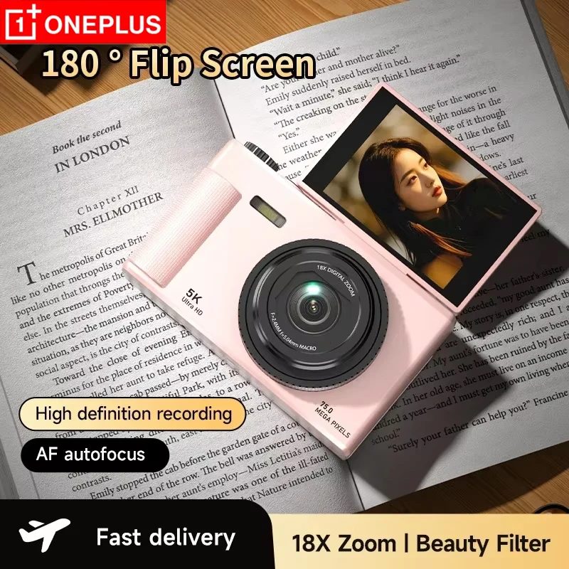 OnePlus Digital Camera 180° Flip Screen 5k Video Vlog Camera 75mp Anti-shake 18x Zoom Portable Body Camera For Students Gifts